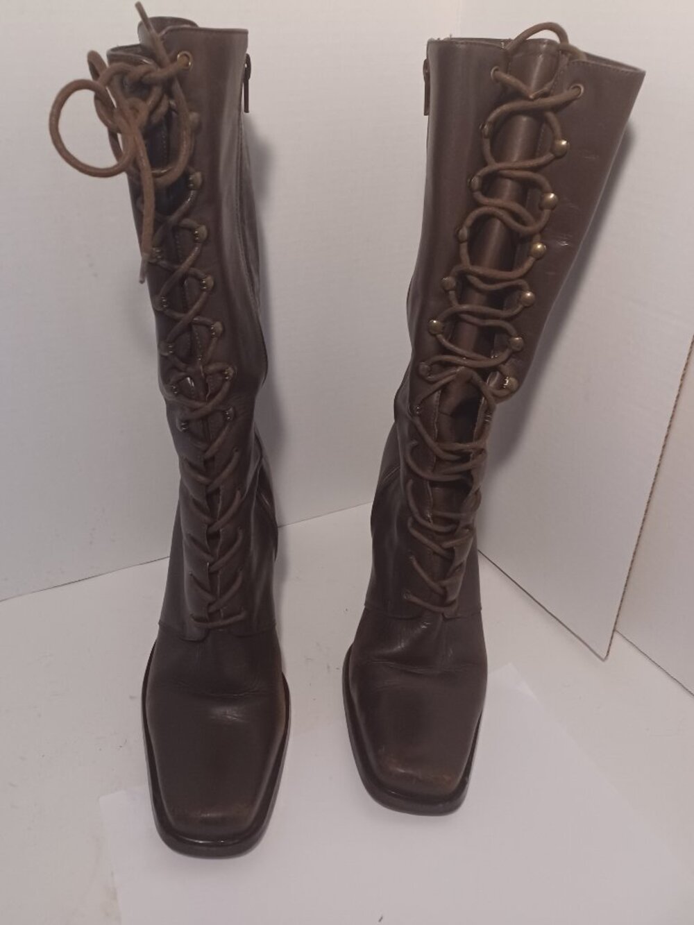 Brazillian Made Choc-Brown Lace Front Leather Boot Womens Size 10